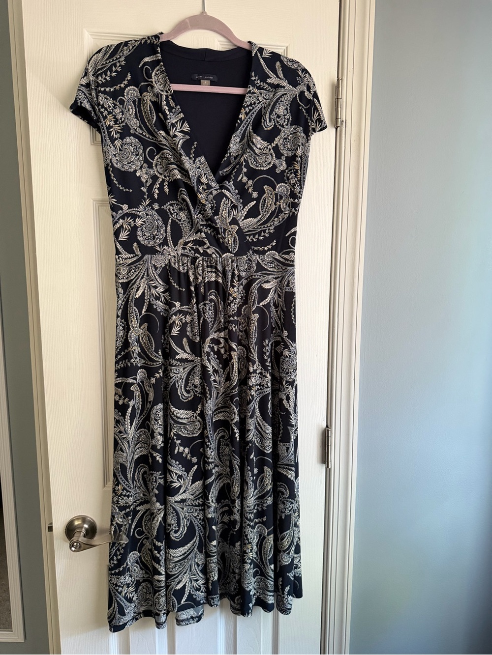 Tommy Hilfiger Black and White Paisley Wrap-Style Midi Dress